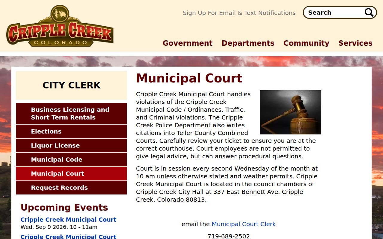 Cripple Creek court docket municipal court location and calendar