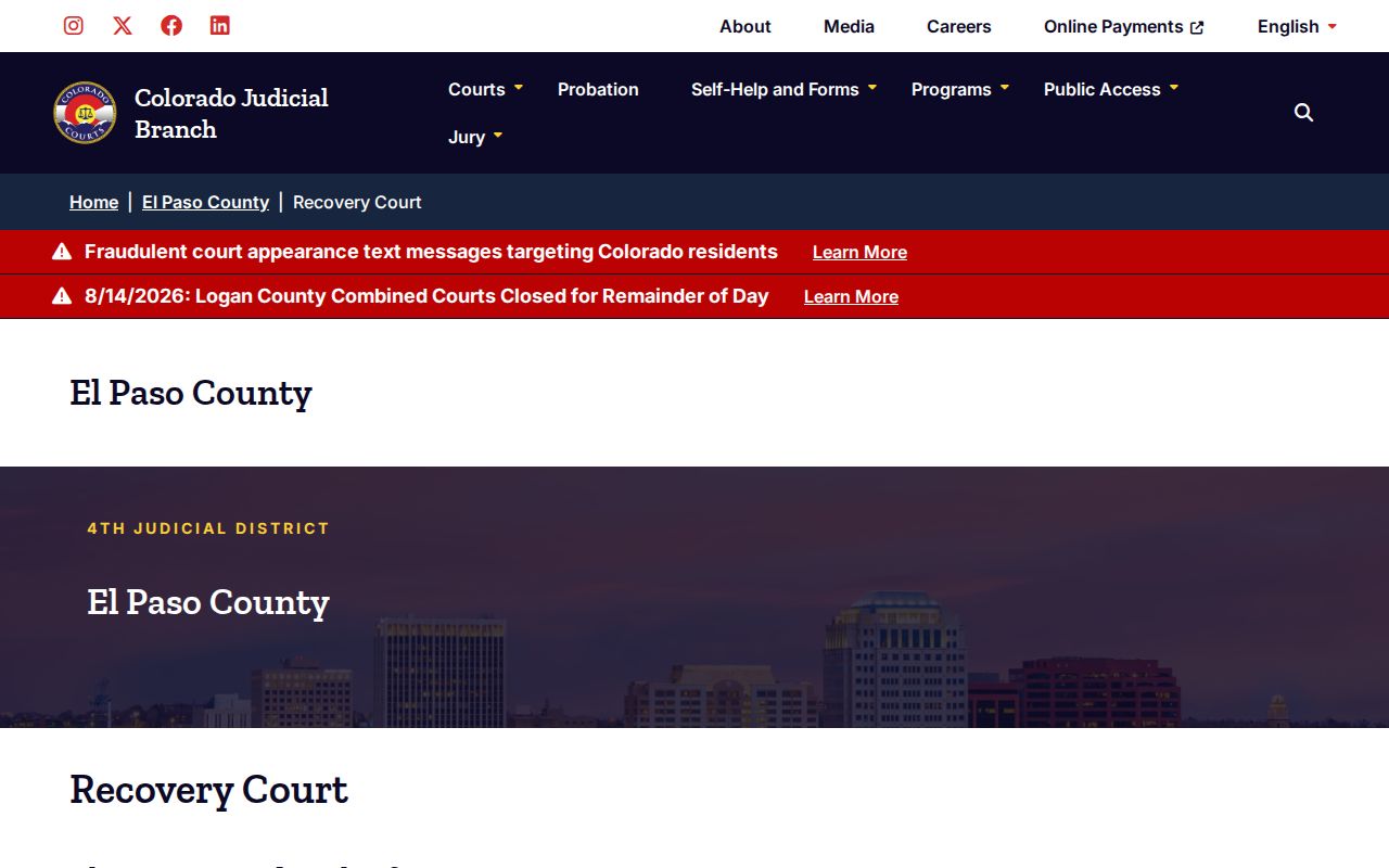 Teller County criminal court dockets and Fourth Judicial District Recovery Court information
